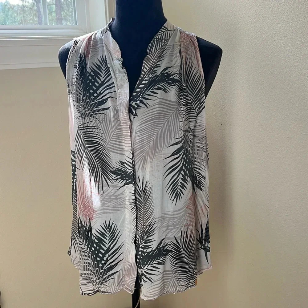 Bella Dahl Brushed Palm Print Beachy Boho Top Sz M